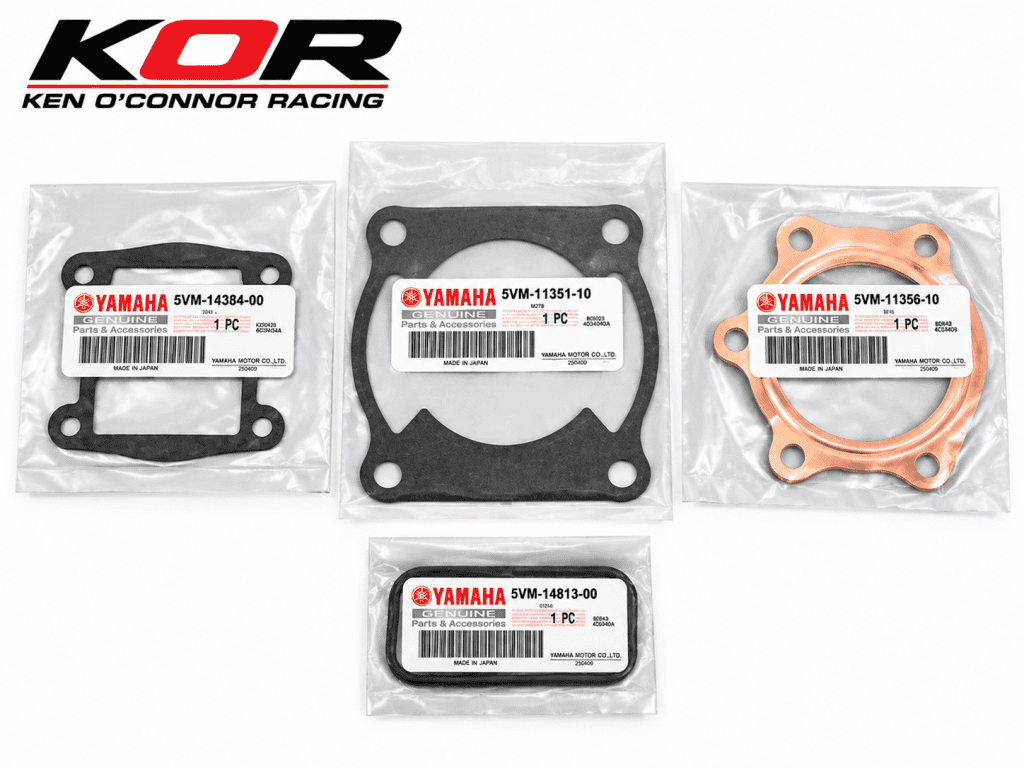 Four packaged Yamaha top-end gaskets on a white background with the KOR logo