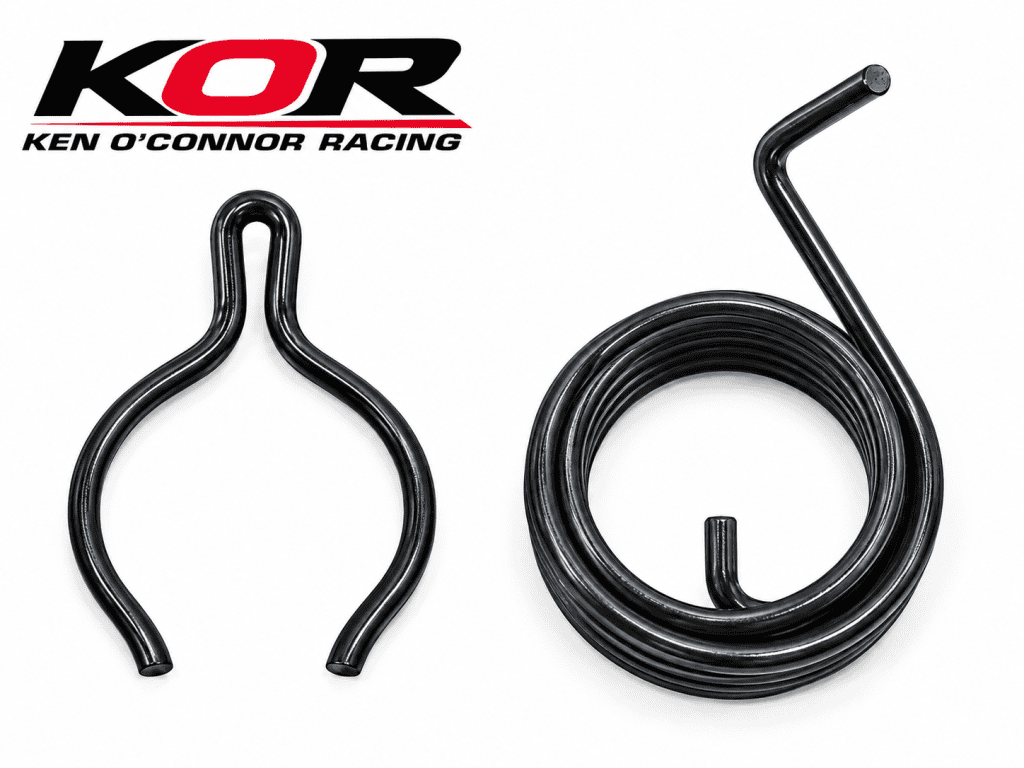 Yamaha Blaster kicker spring kit with a coiled return spring and spring clip on a white background beneath the KOR logo