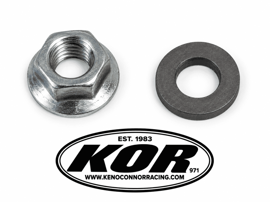 Yamaha Blaster flywheel nut and washer on a white background above the black and white KOR logo.
