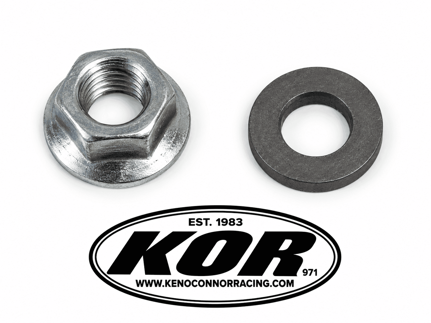Yamaha Blaster flywheel nut and washer on a white background above the black and white KOR logo.