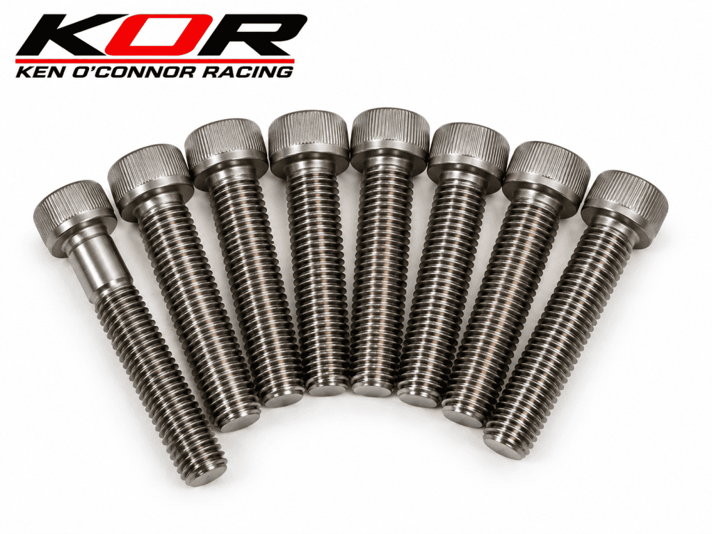 Silver Yamaha Blaster clutch cover socket-head bolts arranged in a fan on a white background