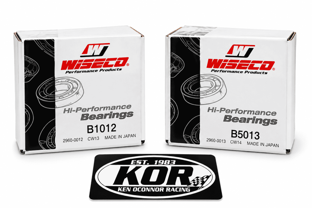 Two Wiseco bearing boxes on a white background with a black-and-white KOR logo below