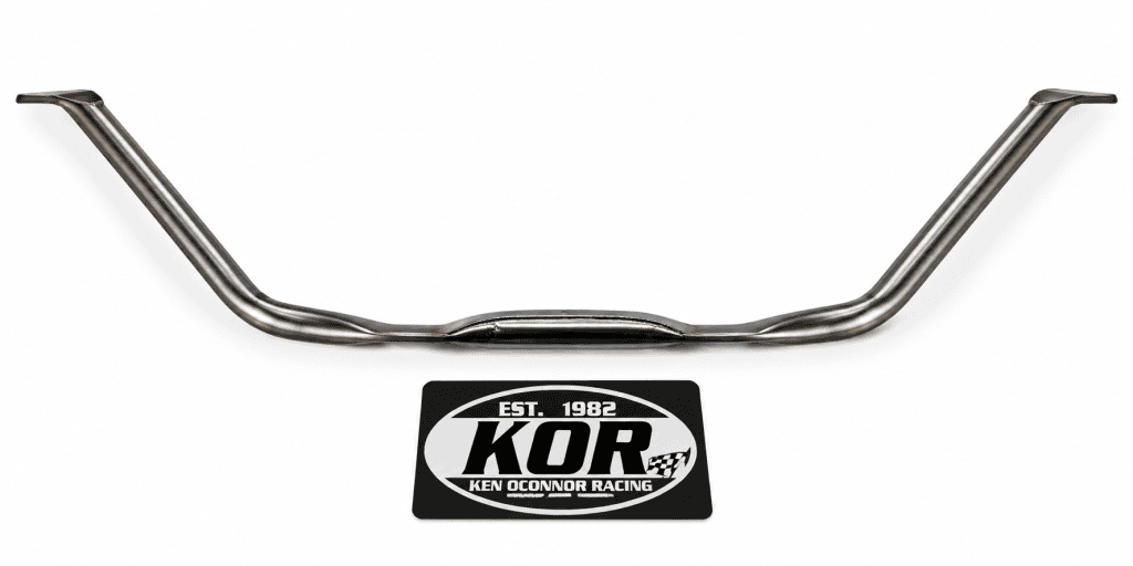 Yamaha Blaster front fender stay with raised mounting ends and raw metal finish on a white background with KOR logo