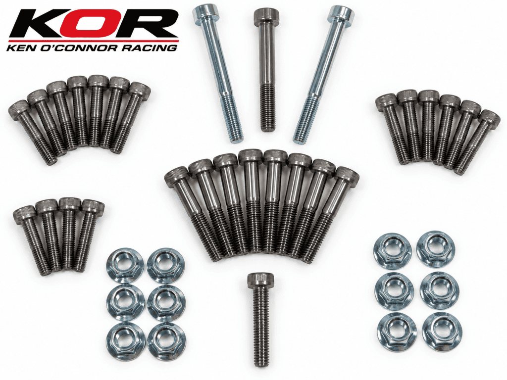 Yamaha Blaster master engine bolt kit with socket-head bolts and flange nuts arranged on a white background with the KOR logo