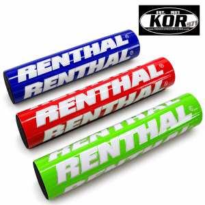 Red, blue and green Renthal-style Yamaha Blaster handlebar pads with KOR logo