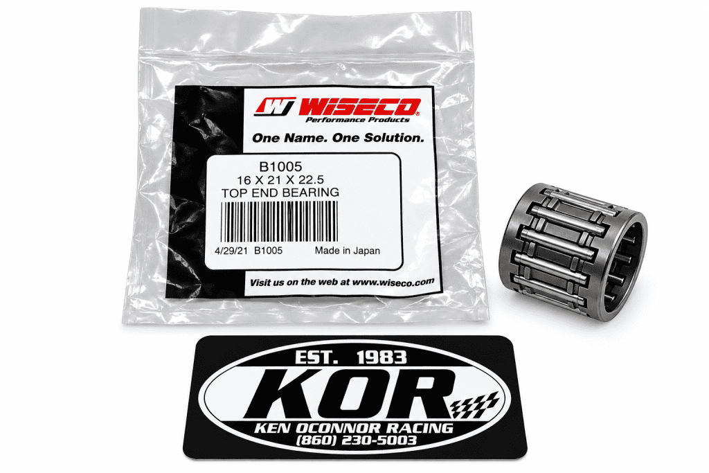 Wiseco B1005 needle bearing beside its labeled packaging on a white background with the black-and-white KOR logo