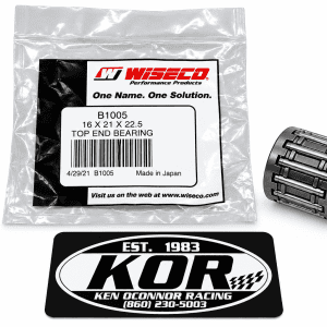 Wiseco B1005 needle bearing beside its labeled packaging on a white background with the black-and-white KOR logo