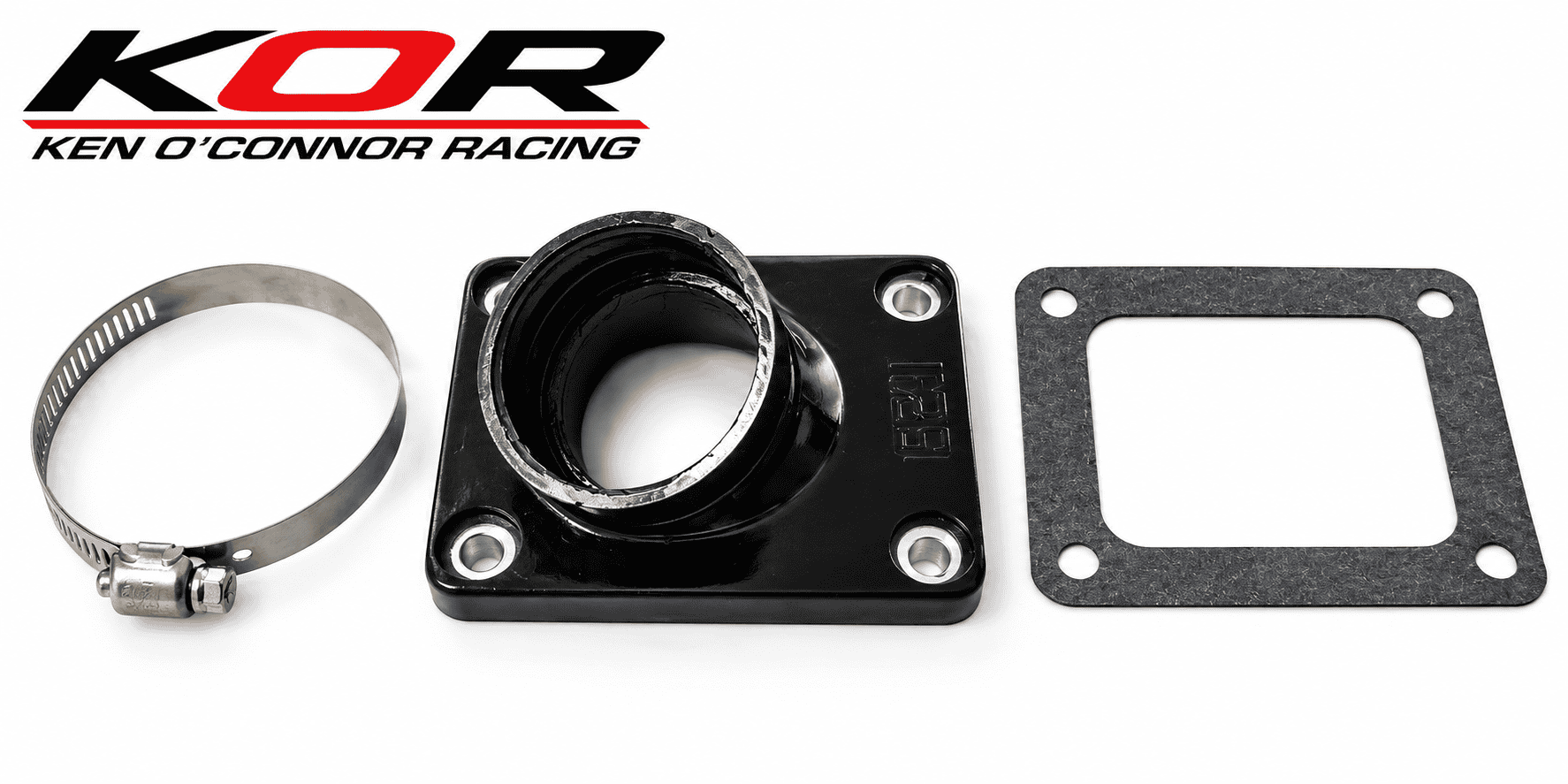 Black UPP Racing Yamaha Blaster intake manifold marked 1129 with a silver clamp and rectangular mounting gasket