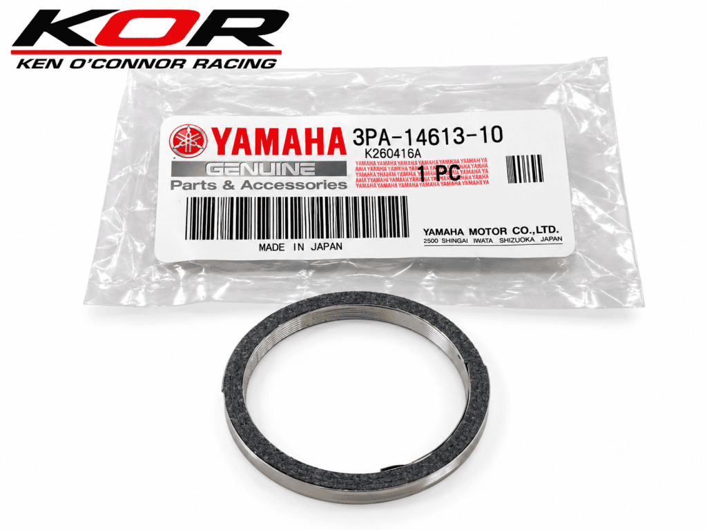 Yamaha Blaster exhaust gasket below genuine Yamaha packaging labeled 3PA-14613-10 on a white background