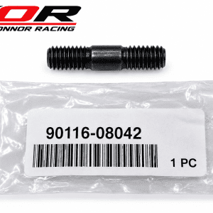 Genuine OEM Yamaha Blaster exhaust stud above a clear parts bag labeled 90116-08042 and 1 PC