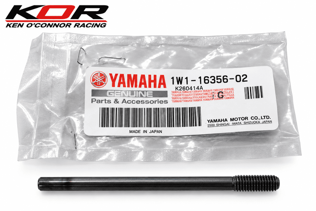 Yamaha Blaster threaded clutch push rod below genuine Yamaha packaging labeled 1W1-16356-02